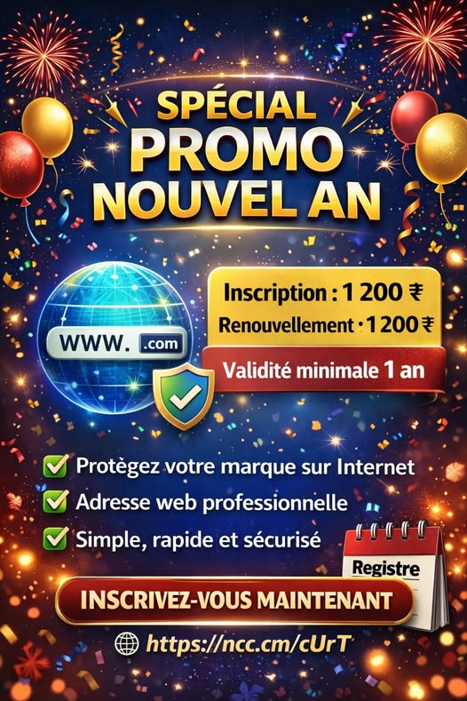 🎉✨ Spécial Promo Nouvel An – Enregistrez Votre Nom de Domaine ! ✨🎉
